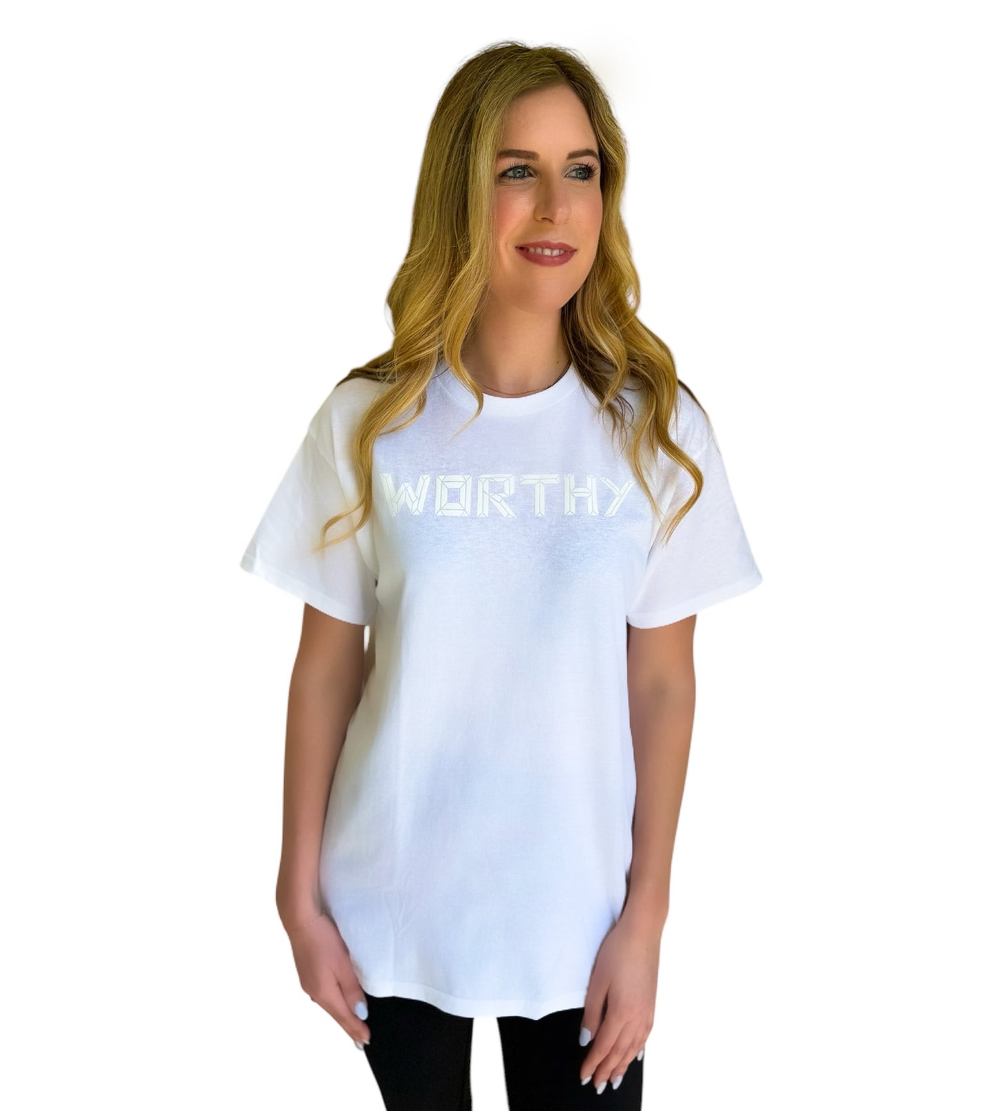 Unisex White & White WORTHY T-shirt