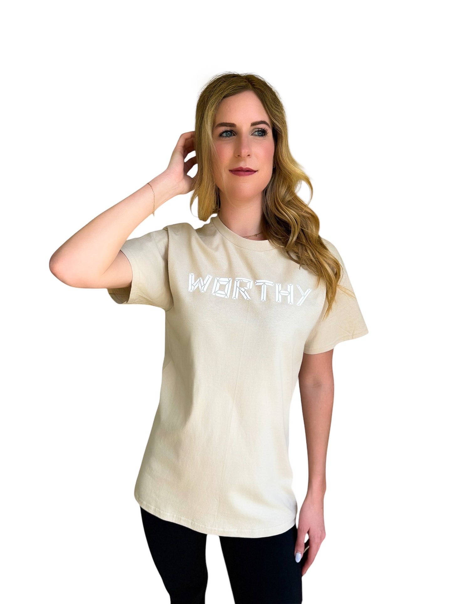 Unisex Nude & White WORTHY T-shirt