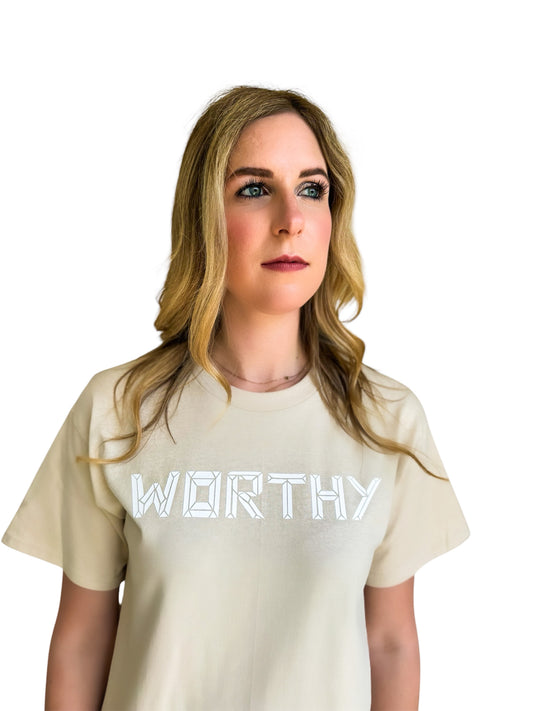 Unisex Nude & White WORTHY T-shirt
