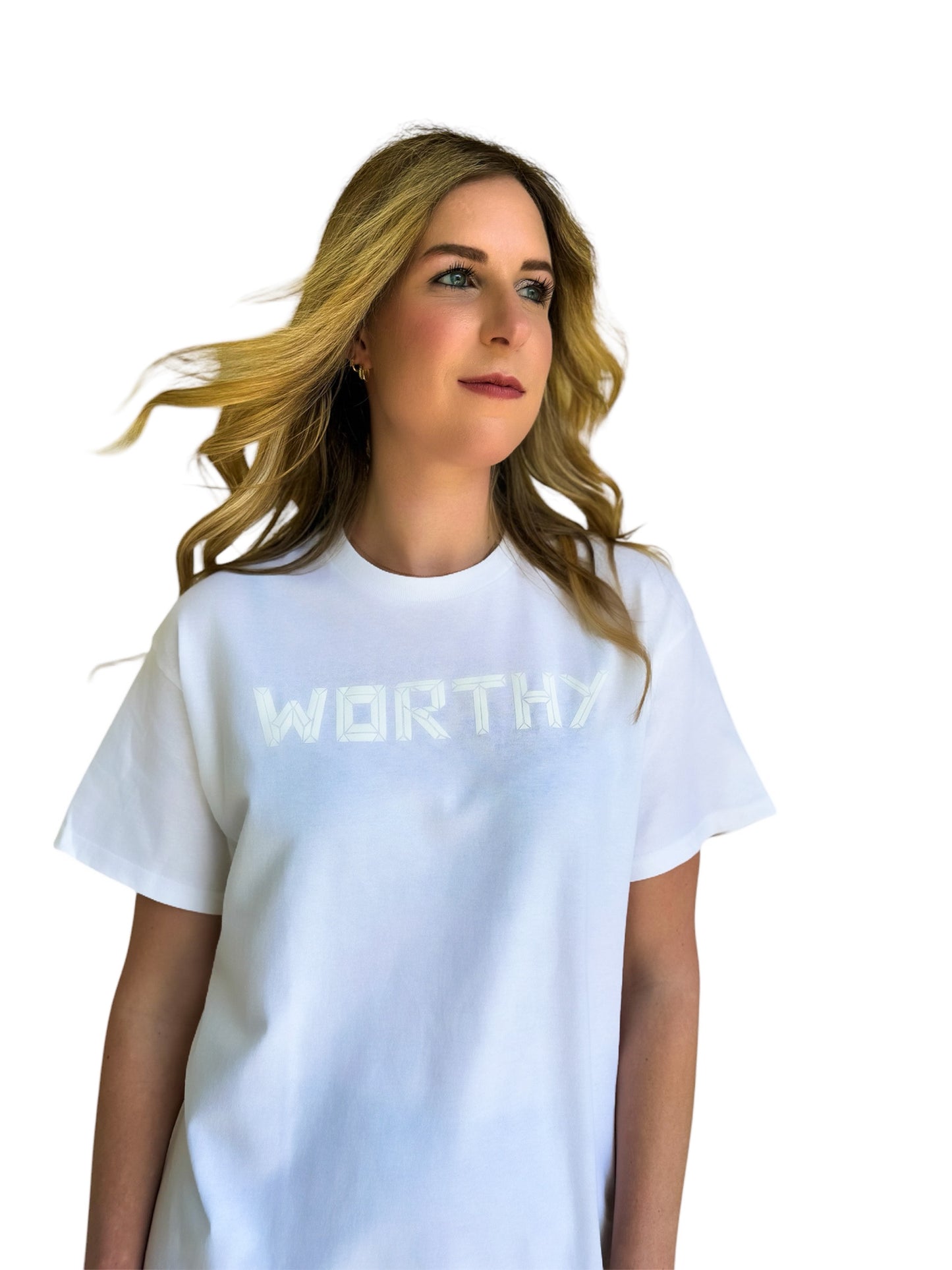 Unisex White & White WORTHY T-shirt