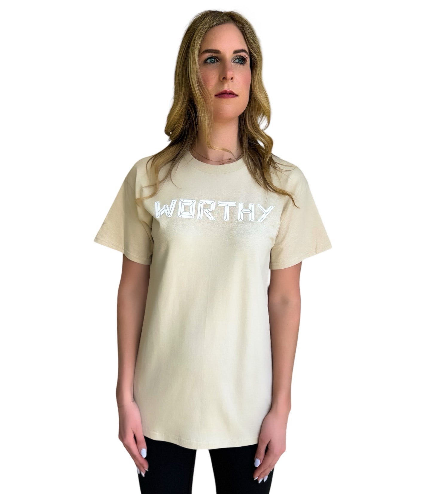 Unisex Nude & White WORTHY T-shirt